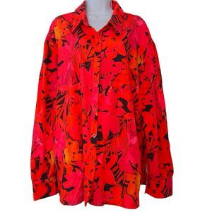 In' Voland Long Sleeve Floral Silky Red Button Top Blouse Shirt Plus Size 3X 24W